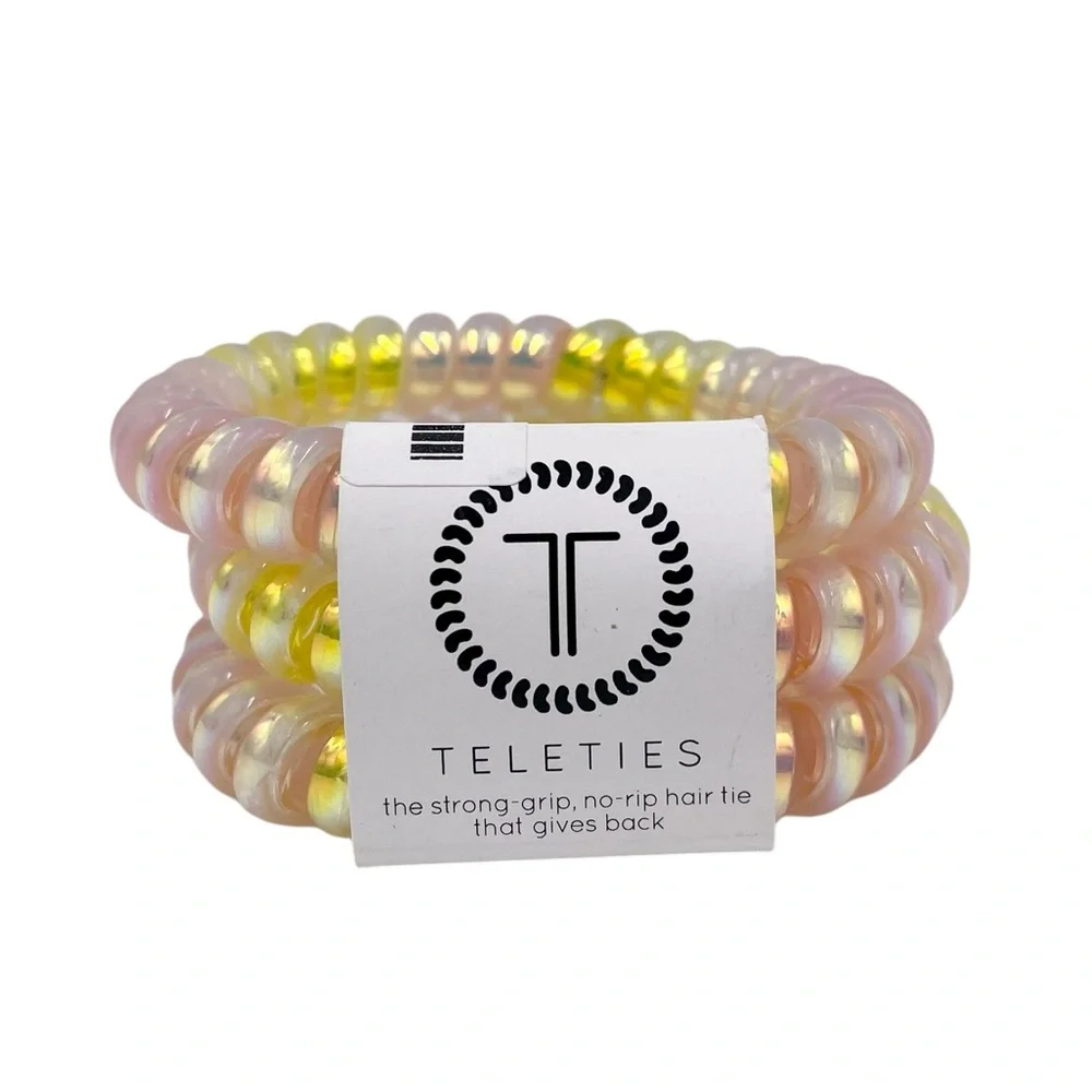 NEW Teleties Hairties Basic Beach Large Assorted Hair Ties Bracelets Pink Yellow